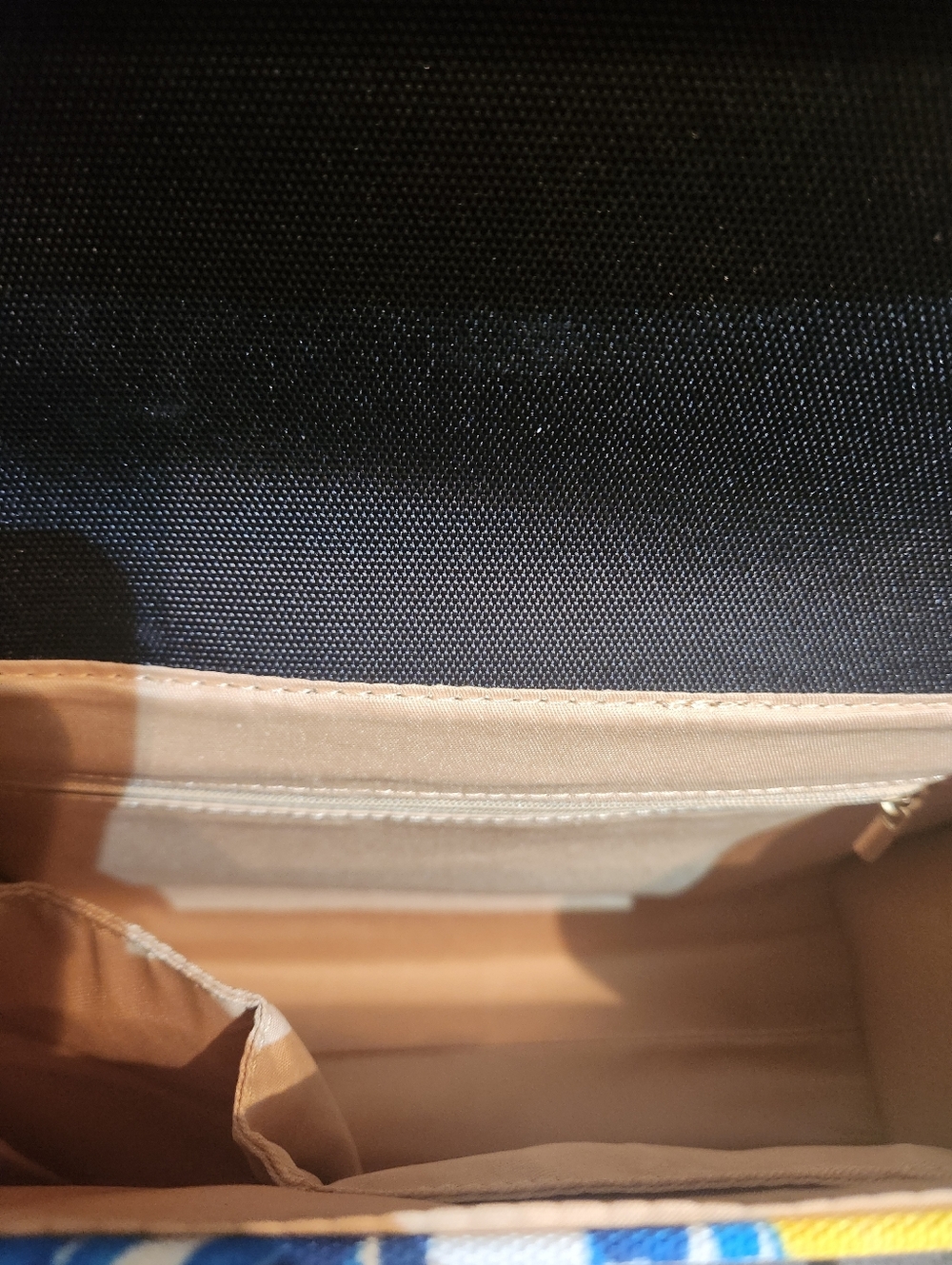 Santorini Style Blue Tile & Lemons Print Crossbody Bag W/Brown Faux Leather Trim - Picture 10 of 10